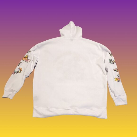 Faded Rose  White Graphic Hoodie Sweatshirt w/ Sleeve Butterflies Sz M - Picture 5 of 6